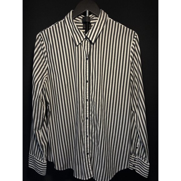 Worthington Button Up Collared Cuffed Long Sleeve Shirt Grey Black White Striped - Picture 5 of 16
